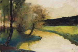 Paysage de ruisseau automnal au crépuscule